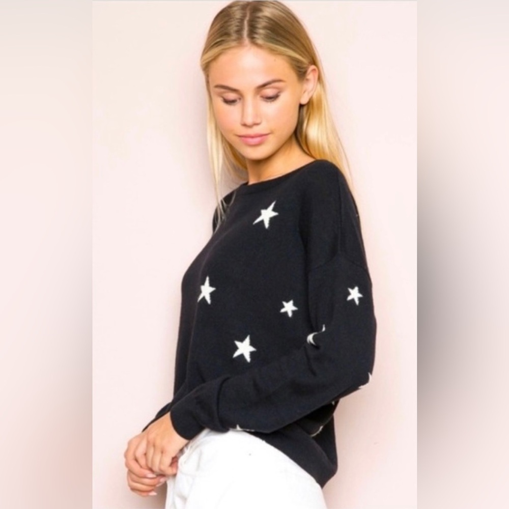 Brandy Melville Black Sweater with White Stars